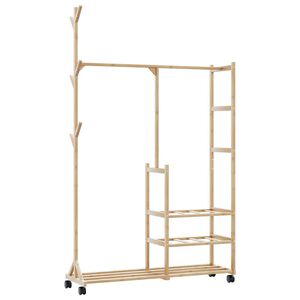 vidaXL Закачалка за дрехи с рафтове и колелца, 100x38x175,5 см, бамбук