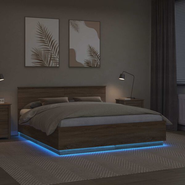 vidaXL Рамка за легло Сонома дъб 200 x 200 cm Инженерно дърво