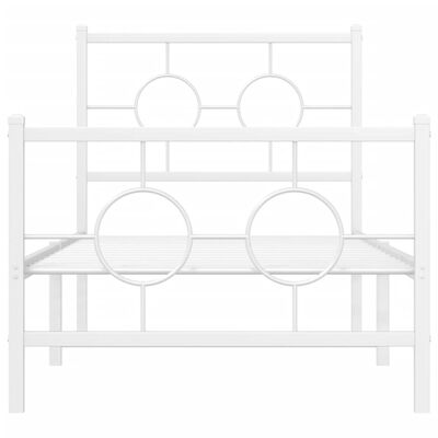 vidaXL Метална рамка за легло с горна и долна табла, бяла, 75x190 см