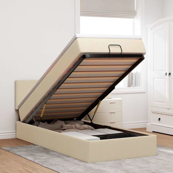 vidaXL Османска легло с матрак, кремаво, 90x200 см, плат