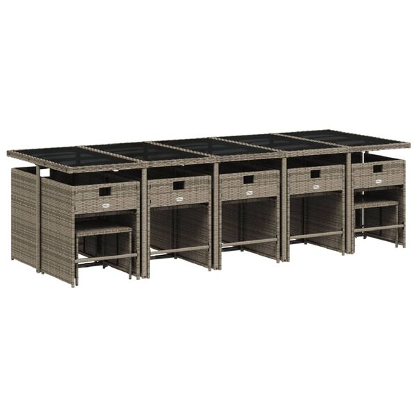 vidaXL Градински комплект с възглавници 15 части полиратан сив