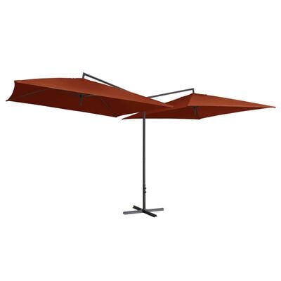 vidaXL Двоен чадър със стоманен прът, 250x250 см, теракота