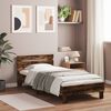 vidaXL Рамка за легло с табла и LED осветление, опушен дъб, 75x190 см