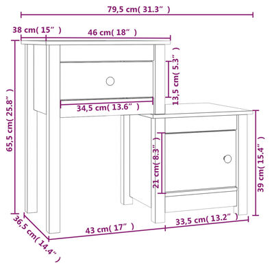 vidaXL Нощни шкафчета, 2 бр, 79,5x38x65,5 см, борово дърво масив