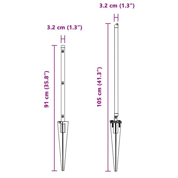 vidaXL Стълб за ограда. Друг 52 pcs Сив 3,2 x 3,2 x 60 см Стомана