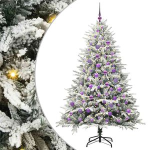 vidaXL Изкуствена светена коледна елха с комплект топки Зелено 180 cm