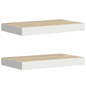 vidaXL Окачени стенни рафтове, 2 бр, дъб и бял, 50x23,5x3,8 см, МДФ