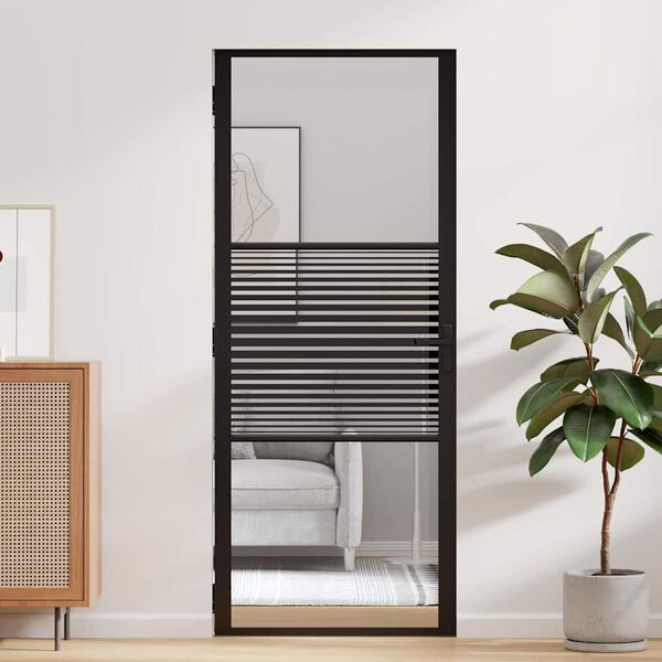 vidaXL Стъклена врата На райета Черно 76 x 3.5 x 201.5 см Алуминий