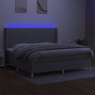 vidaXL Боксспринг легло с матрак и LED, светлосиво, 200x200 см, плат