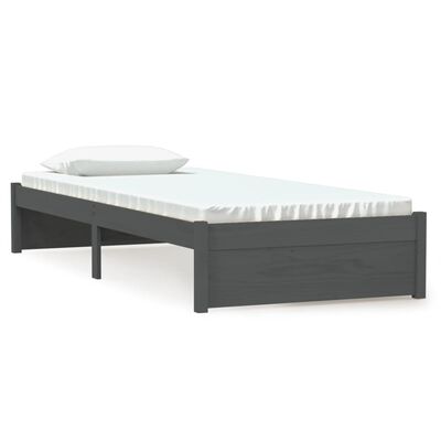 vidaXL Рамка за легло, сива, дърво масив, 75x190 см, Small Single