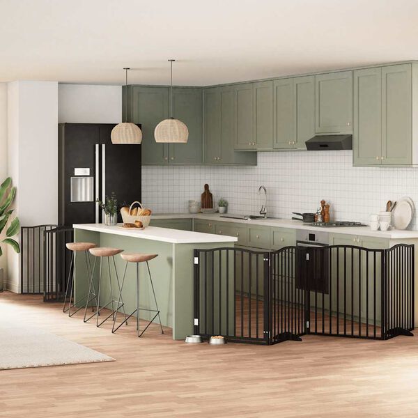 vidaXL Сгъваема преграда за куче с врата 10 панела черна 800 см топола