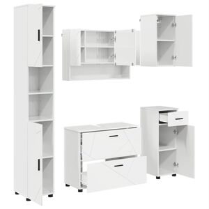 vidaXL Комплект мебели за баня 5 бр. Лъскаво бяло 35 x 30 x 192 см