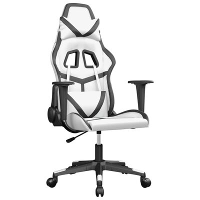 vidaXL Масажен гейминг стол, бяло и черно, изкуствена кожа