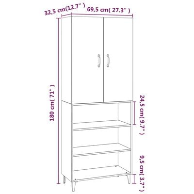 vidaXL Висок шкаф, бял гланц, 69,5x32,5x180 см, инженерно дърво