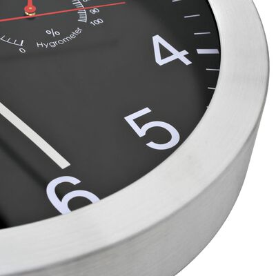 vidaXL Стенен часовник с кварц, хигрометър и термометър, 30 см, черен