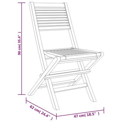 vidaXL Сгъваеми градински столове, 2 бр, 47x62x90 см, тик масив