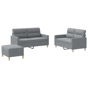 vidaXL Комплект дивани от 3 части с възглавници, светлосив, плат