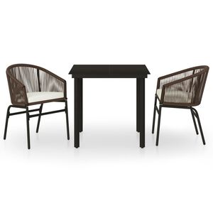 vidaXL Градински трапезен комплект, 3 части, кафяв