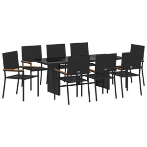 vidaXL Комплект за хранене в градината 9 pcs Черно полиратан