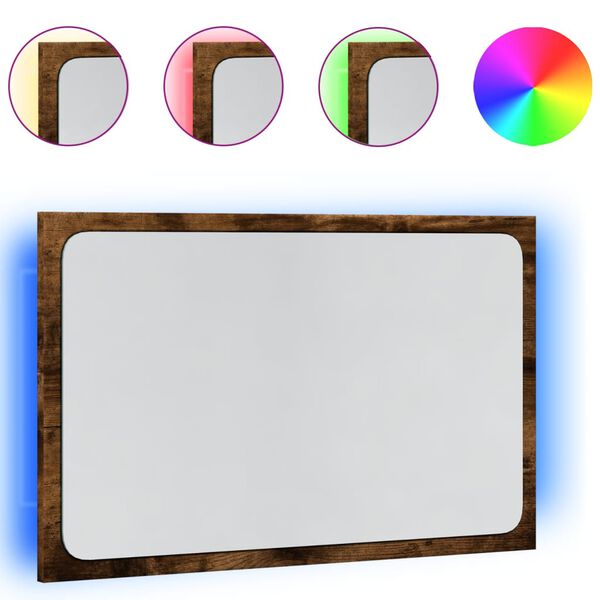 vidaXL LED огледало за баня, опушен дъб, 60x8,5x38 см, инженерно дърво