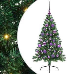 vidaXL Изкуствена коледна елха с подсветка Зелен 120 cm ПВЦ