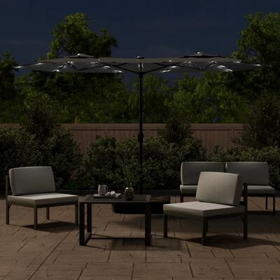 vidaXL Чадър с двоен покрив и LED светлини, антрацит, 316x240 см