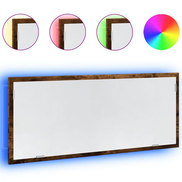 vidaXL LED огледало за баня опушен дъб 100x8,5x37 cm
