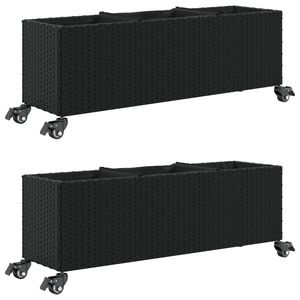 vidaXL Градински кашпи с колела 2 бр черни 107x32x38 см полиратан