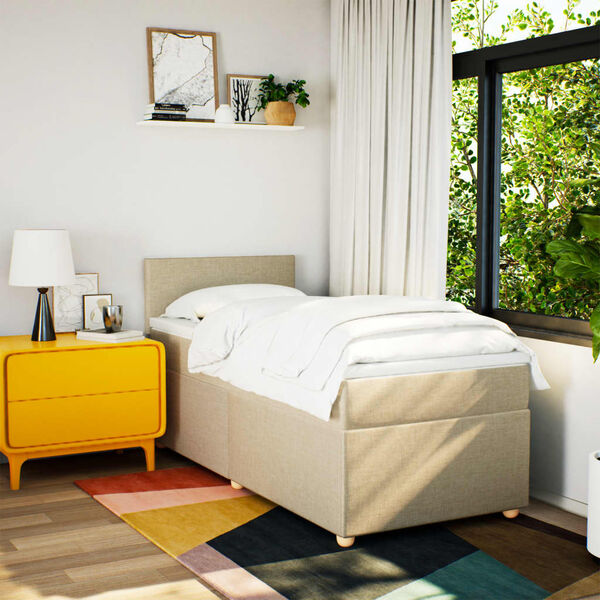 vidaXL Боксспринг легло с матрак, кремава, 90x200 см, плат