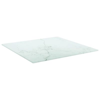 vidaXL Плот за маса бял 50x50см 6мм закалено стъкло с мраморен дизайн