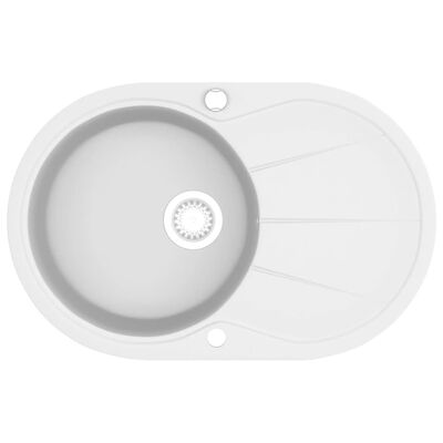 vidaXL Гранитна кухненска мивка с едно корито, овална, бяла