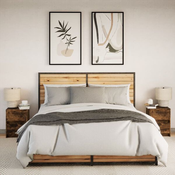 vidaXL Нощни шкафчета с LED, 2 бр, Опушен дъб, инженерно дърво