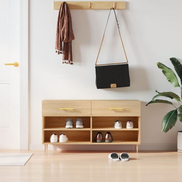 vidaXL Пейка за обувки, сонома дъб, 102x35x55 см, инженерно дърво