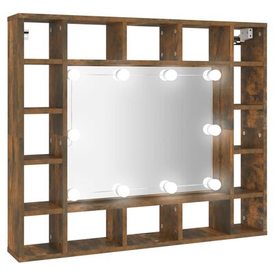 vidaXL Огледален шкаф с LED, опушен дъб, 91x15x76,5 см