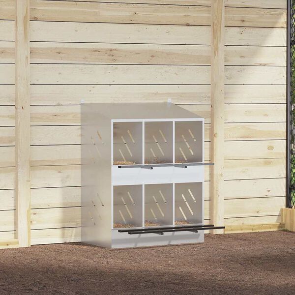 vidaXL Кутия за гнездене на пилета с 6 отделения, галванизиран