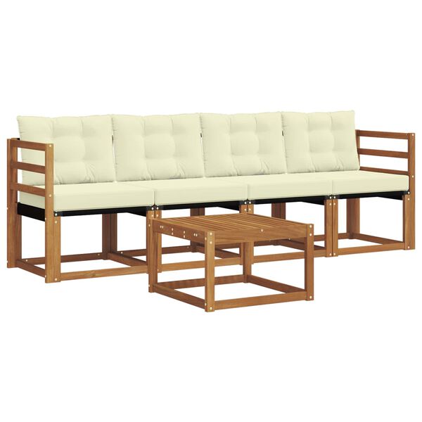 vidaXL Комплект дивани за открито 5 pcs Натурален и Крема