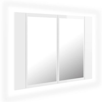 vidaXL Шкаф с LED огледало за баня, бял гланц, 60x12x45см, акрил