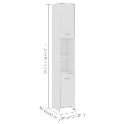 vidaXL Шкаф за баня, бял, 30x30x183,5 см, ПДЧ
