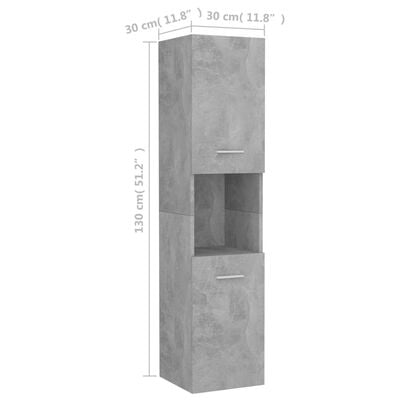 vidaXL Шкаф за баня, бетонно сиво, 30x30x130 см, ПДЧ