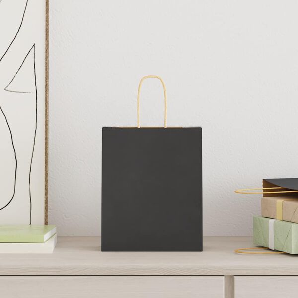 vidaXL Хартиени торбички 50 бр с дръжки черни 18x8x22 см