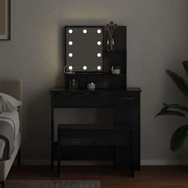 vidaXL Комплект LED тоалетно огледало 2 pcs Черния дъб Инженерно дърво