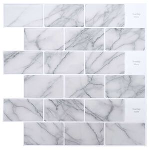 vidaXL Плочка метро 50 бр. Бял мрамор 30 x 30 cm Полиуретан и PET