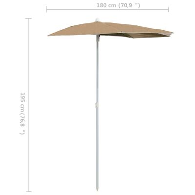 vidaXL Градински полукръгъл чадър с прът 180x90 см таупе
