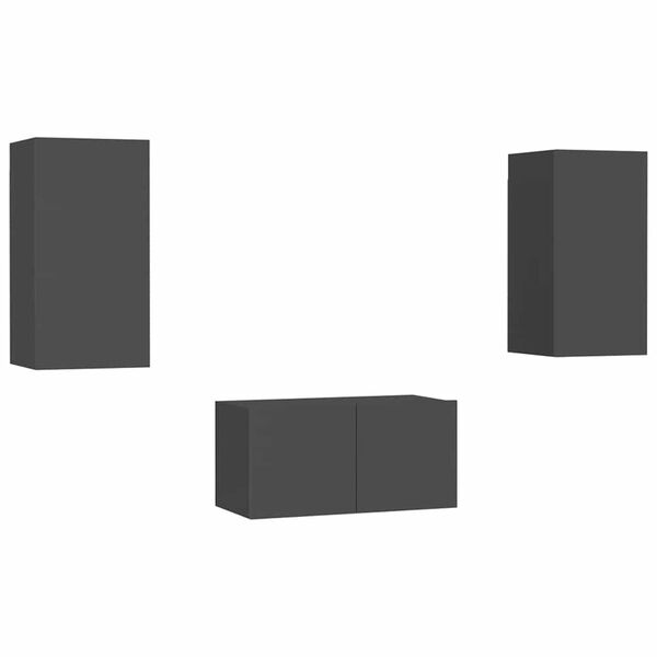 vidaXL Комплект ТВ шкафове от 3 части, сив, инженерно дърво