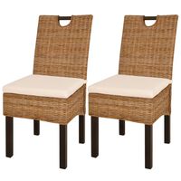 vidaXL Трапезни столове, 2 броя, кубу ратан, мангова дървесина