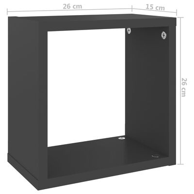 vidaXL Стенни кубични рафтове, 4 бр, сиви, 26x15x26 см