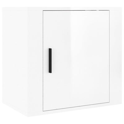 vidaXL Нощно шкафче за стенен монтаж, бял гланц, 50x30x47 см