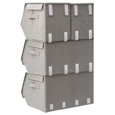 vidaXL Комплект стифиращи кутии за съхранение от 4 части плат сив