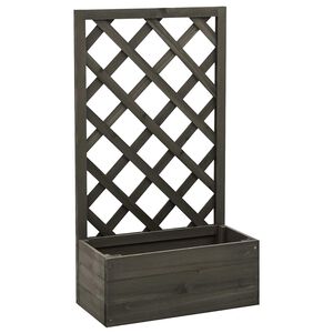 vidaXL Градински плантер с решетка, сив, 50x25x90 см, чам масив