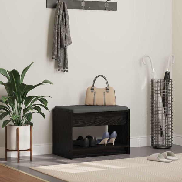 vidaXL Пейка за коридор с възглавница с рафт Черен Дъб 63 x 38 x 45 см